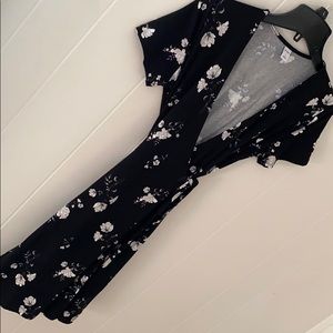 Black Floral Print Wrap Dress